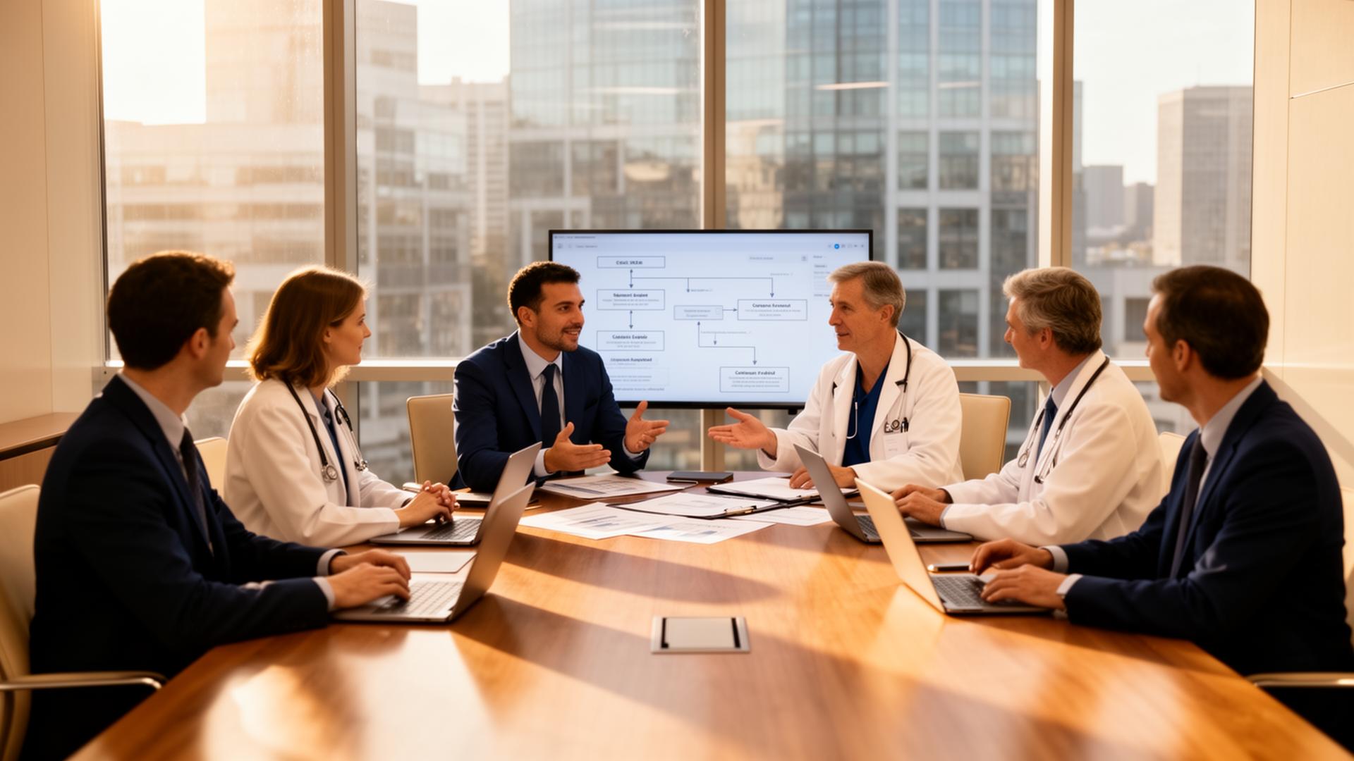 Physician leaders and organizational executives collaborating on workforce strategy.